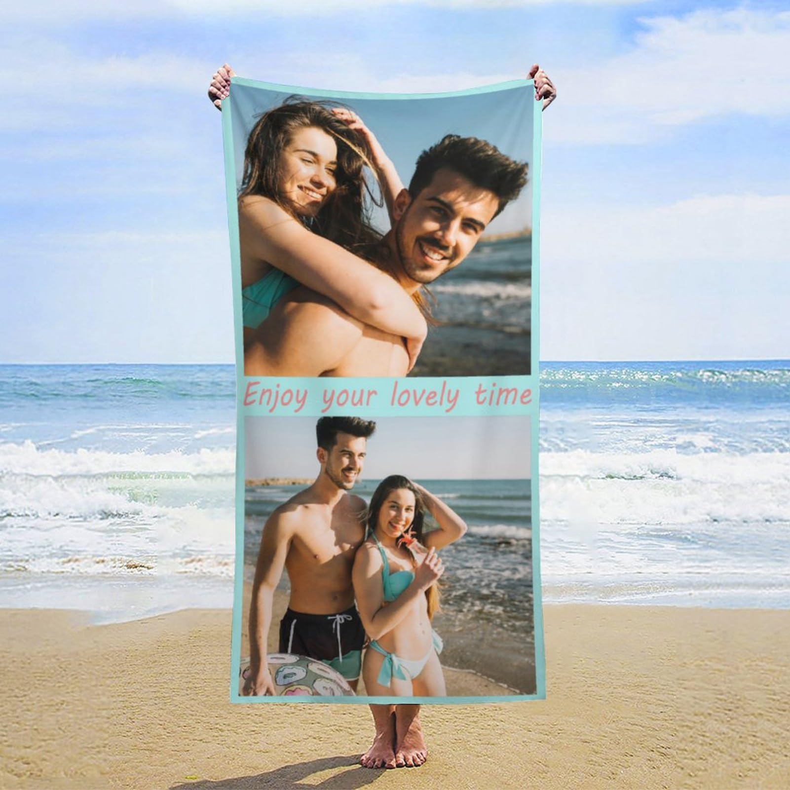 RHMMDIYST Personalised Beach Towel | Customised Bath Towel with Photo/Text | Thick Microfibre Towel,Soft and Quick Drying Beach Towel - Suitable for Travel Seaside Camping Swimming (2 photo)