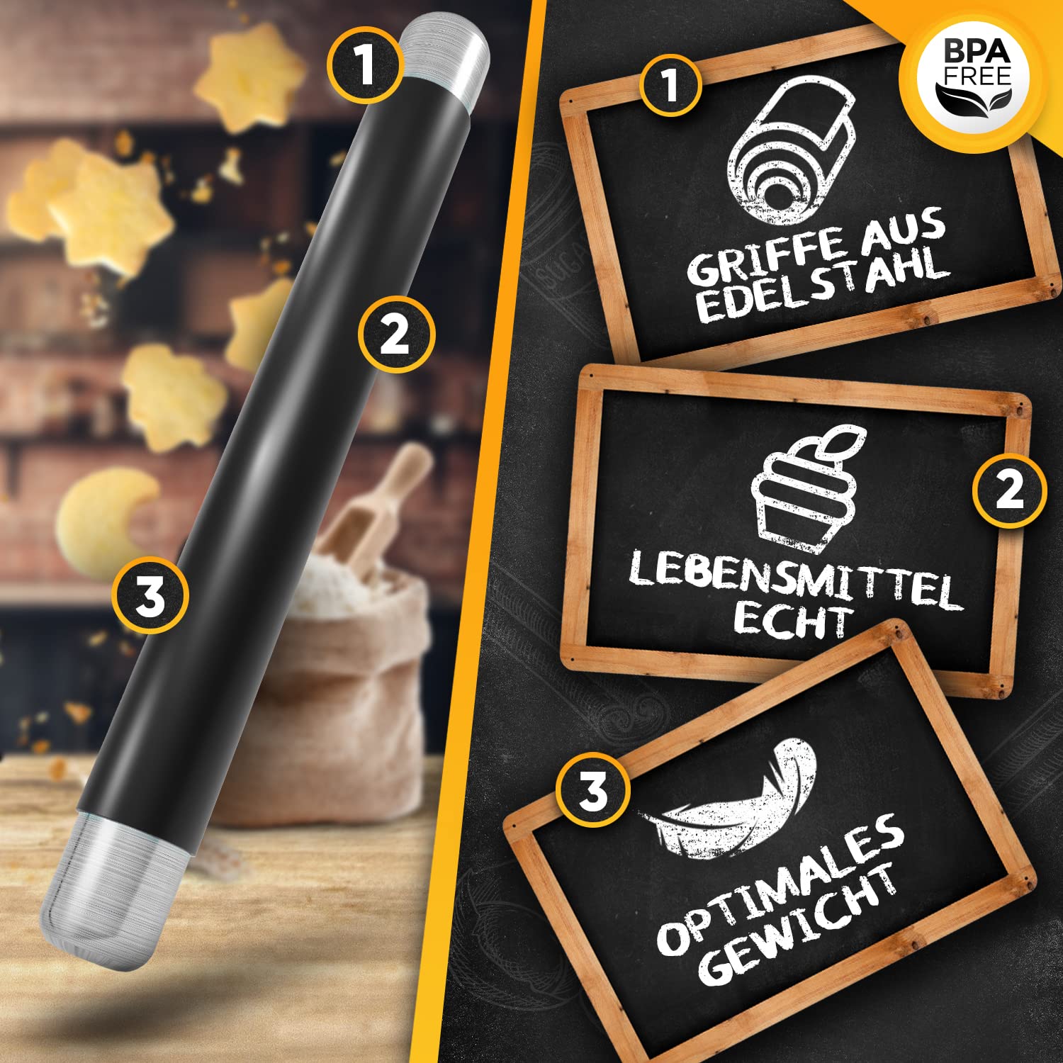 Loco Bird silikonowy wałek do ciasta, bez BPA, bez uchwytów, wałek do ciasta z powłoką zapobiegającą przywieraniu, akcesoria do pieczenia masy cukrowej, pizzy, ciasta, ciasta na makaron i ciasta
