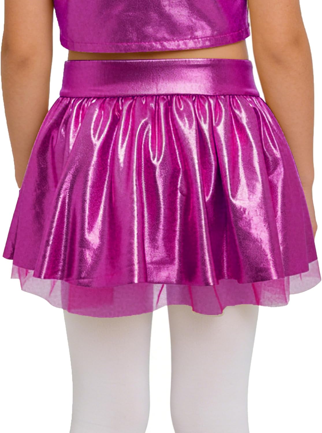 Kids Girls Metallic Elastic Waist A Line Tutu Skirt Mini Dance Skirt Hip Hop Jazz Dance Clothes