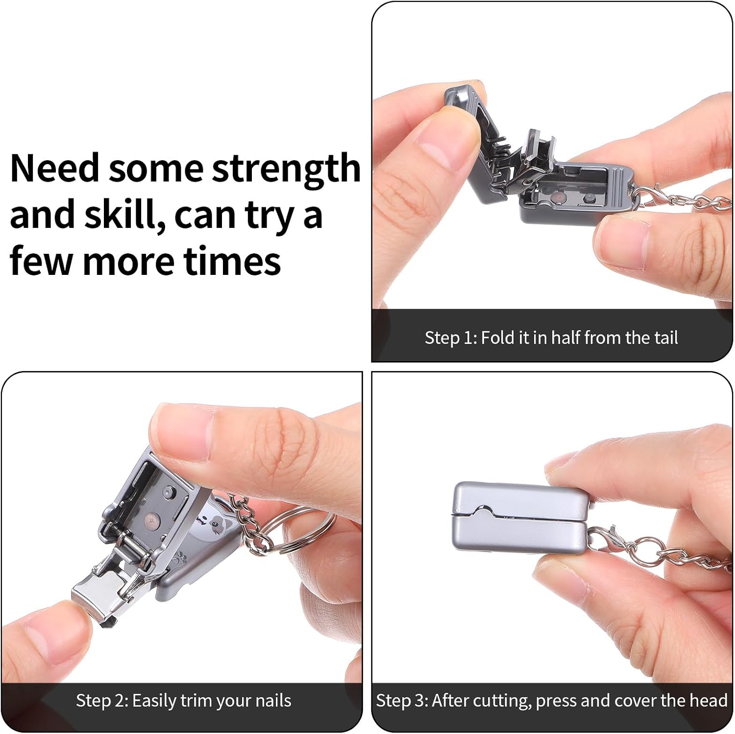 Mabor Portable Mini Nail Clippers, Travel Nail Clippers, Metal Folding Small Fingernail Trimmers, Silver Cat Stainless Steel Toenail Clipper Keychain Accessories, Travel Size