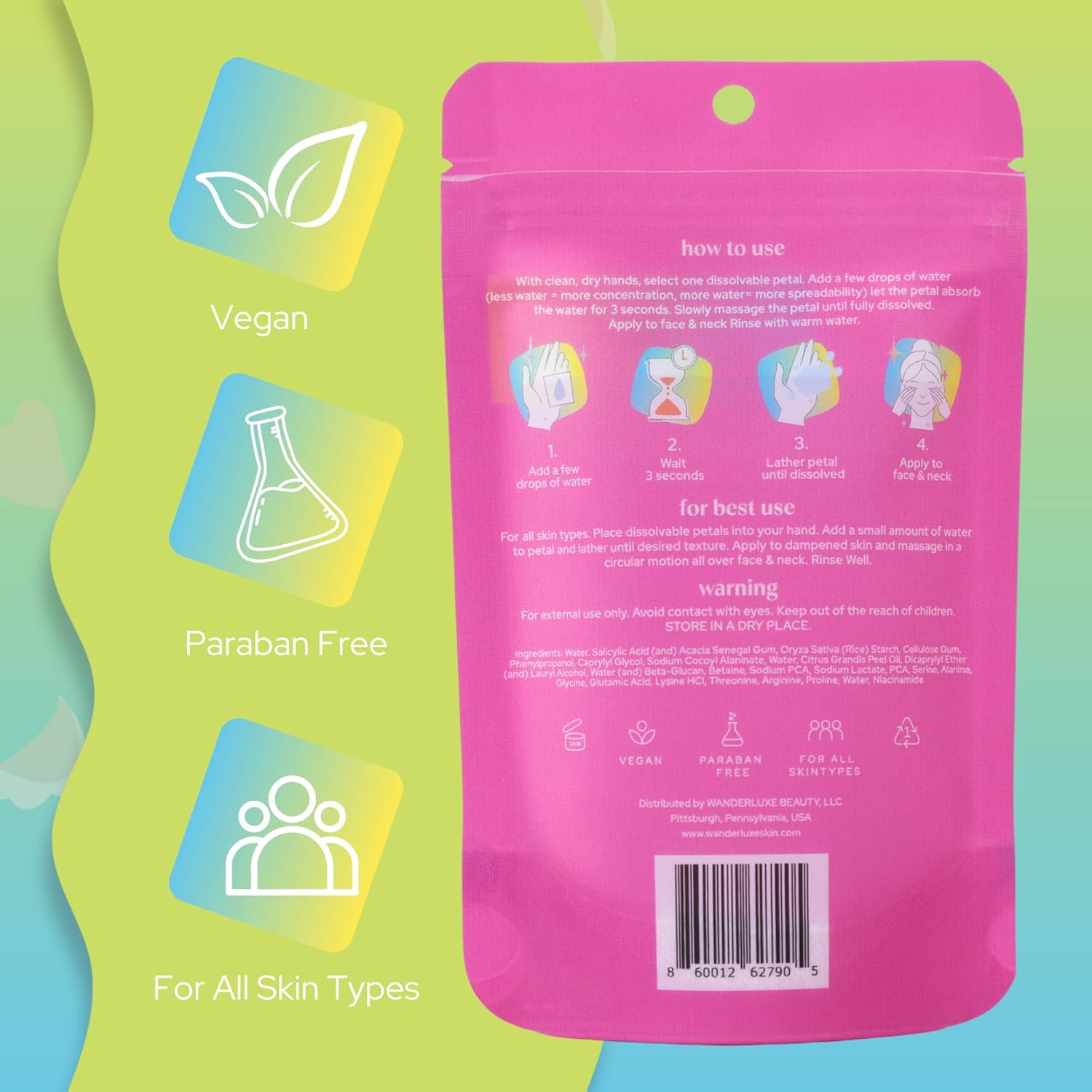 Deep Pore Cleanser, Dissolvable Skincare Petals, Skin Care Set for Travel, BHA Away Cleanser Petals with Salicylic Acid