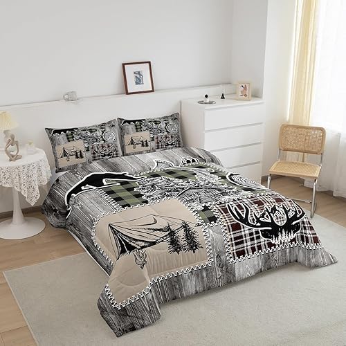 Miniatura 3 de Castle Fairy Juego de edredón de ciervos y cuernos, tamaño individual, juego de ropa de cama con estampado de patas de oso y pinos para niños y