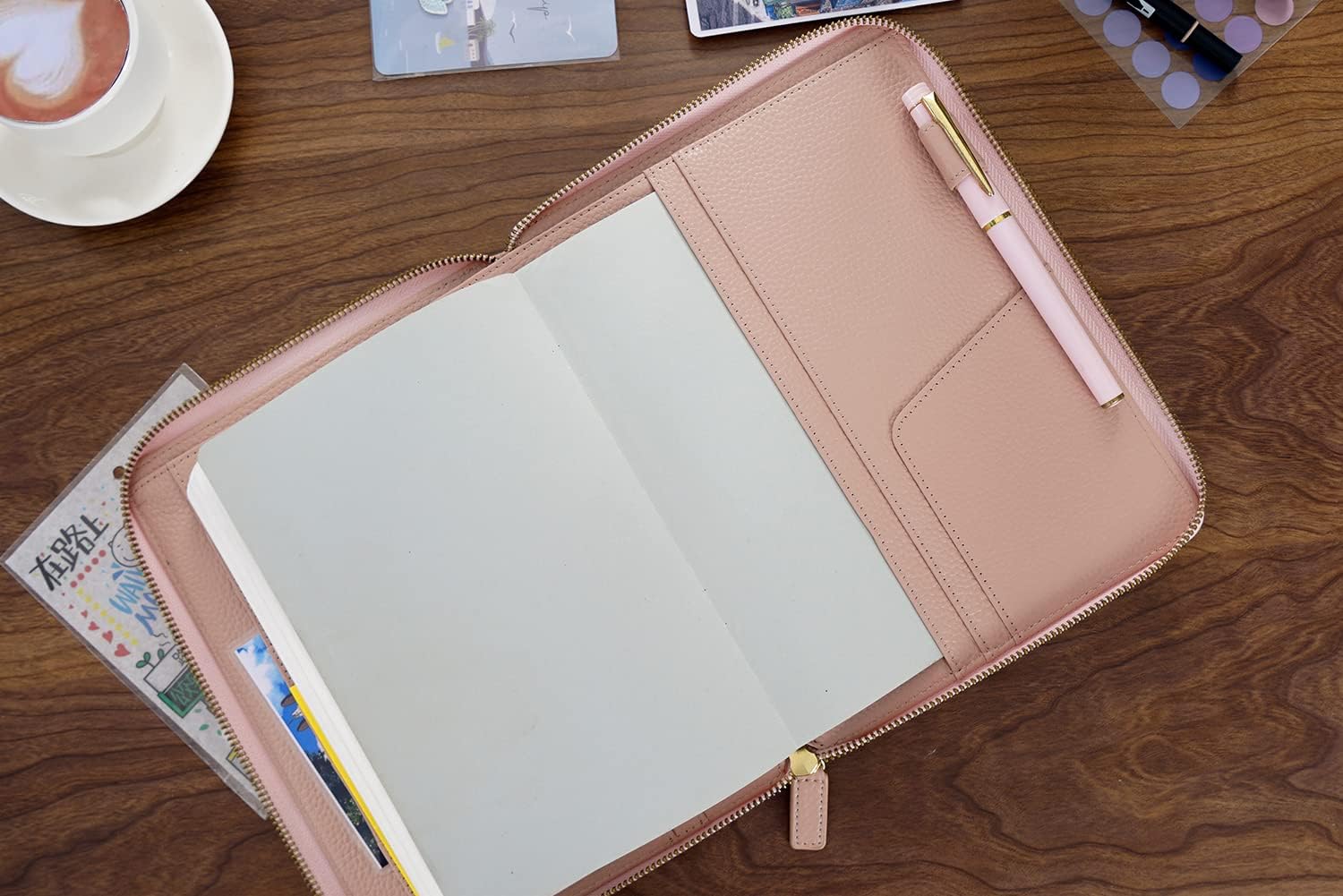 Moterm Zippered Leather Cover for A5-Notebooks - Fits Hobonichi Cousin, Stalogy and Midori MD Planners (Pebbled-Dusty Rose)