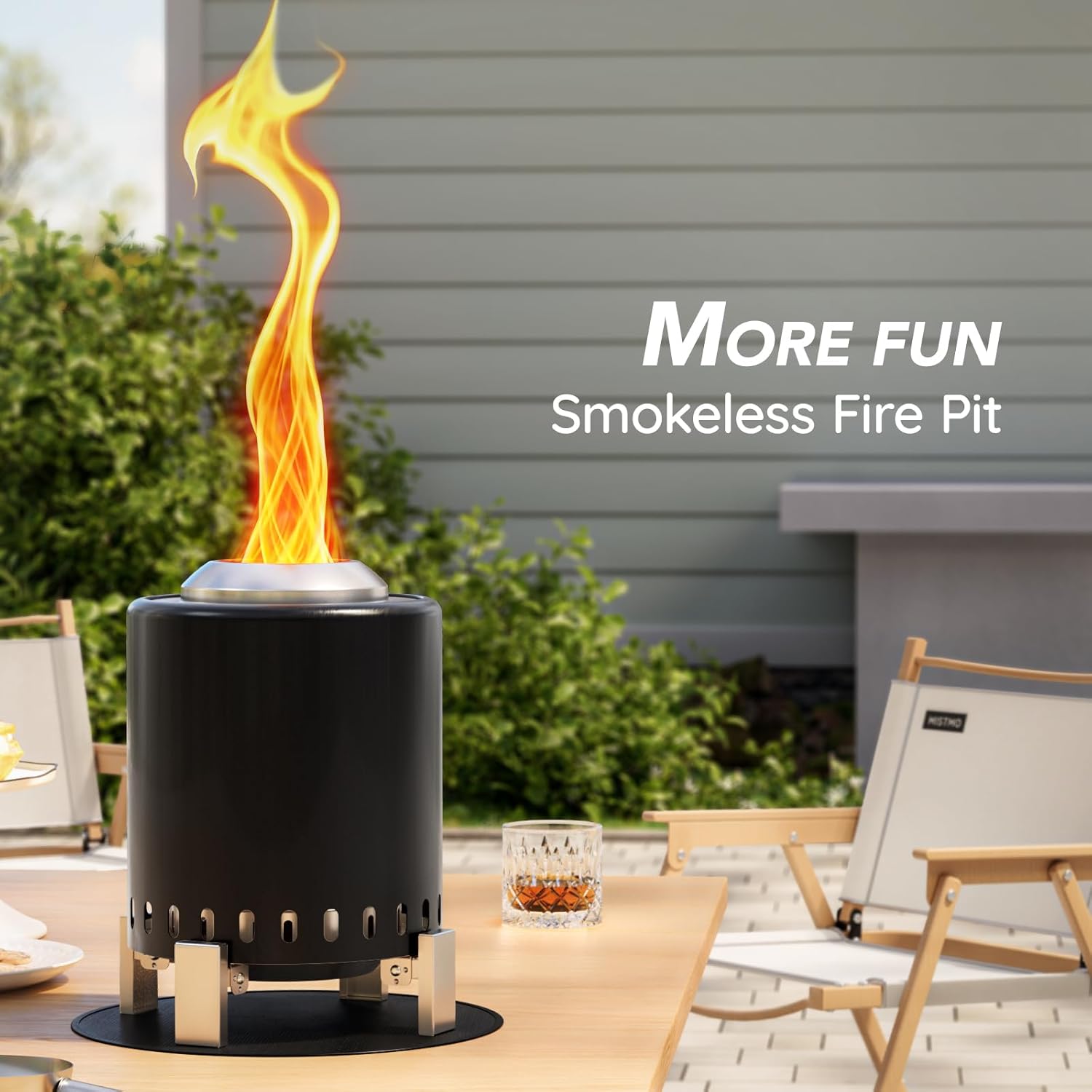 Mini Smokeless 7 Inch Tabletop Fire Pit with Pan Stand and Insulation Mat, Portable Stainless Steel Fire Pit for Camping, Patio Tabletop Firepit, Burns Wood or Pellets, Travel Bag Included, Black