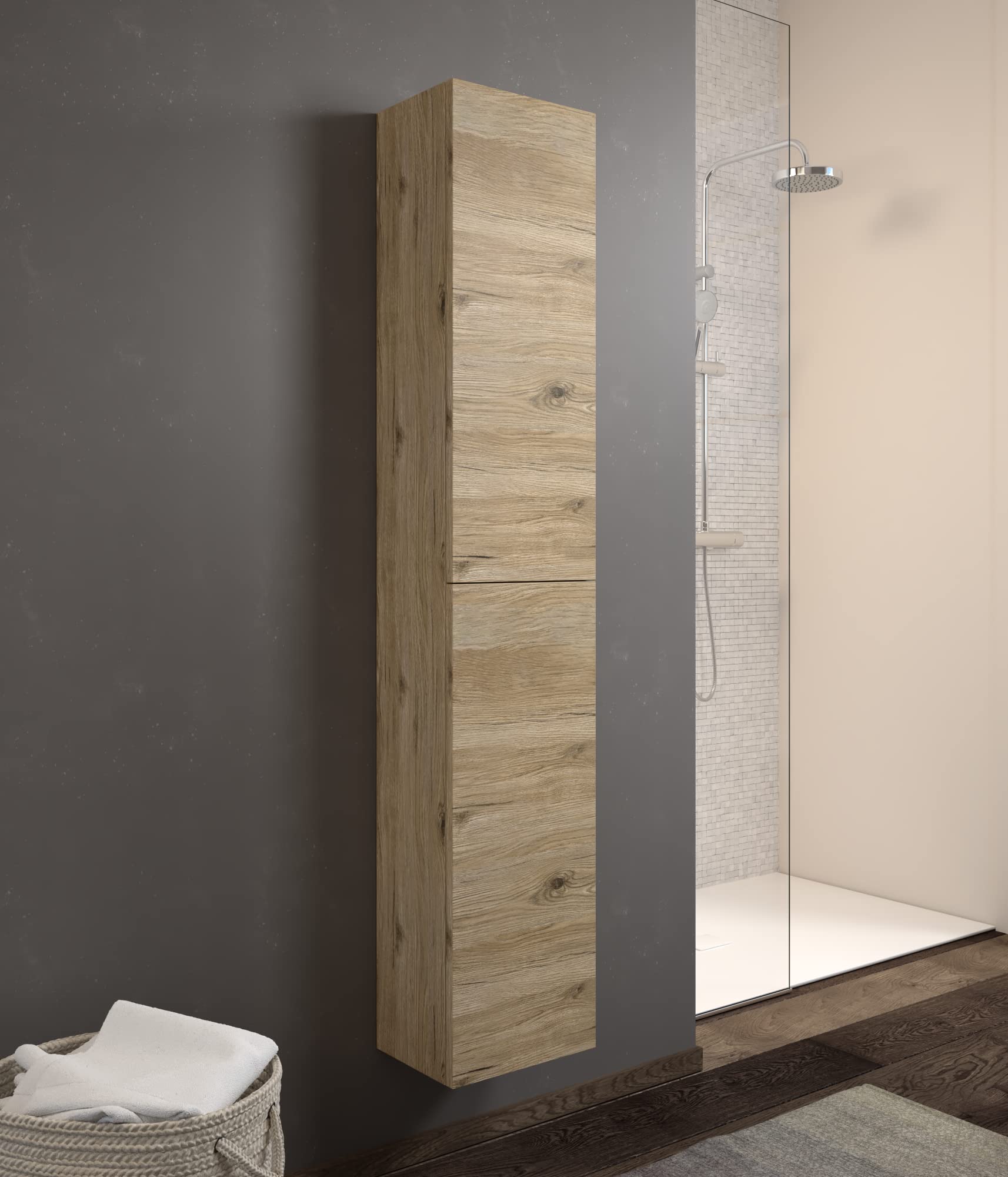 MaMa Store Colonna Reversibile Sospesa 2 Ante, L. 30 X P. 22 X H. 160 Cm, Legno ingegnerizzato, Quercia Naturale