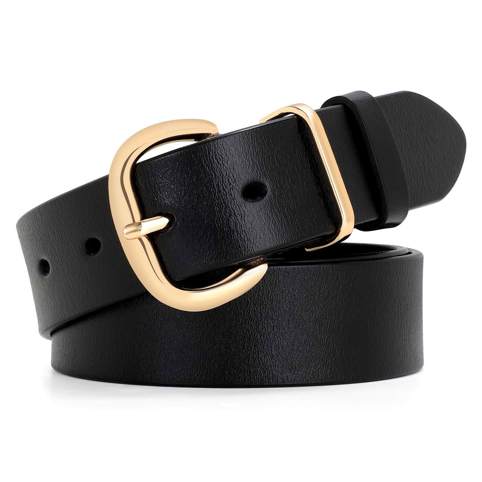 WHIPPY Women Leather Belt for Jeans Pants Dresses Black Ladies Waist Belt with Pin Buckle