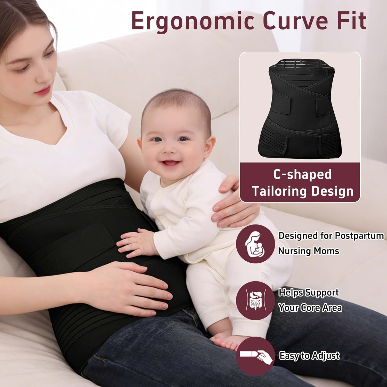 3 in 1 Postpartum Belly Band Abdominal Binder Surgery C Section Recovery Stomach Wrap for Women Pregnancy After Birth