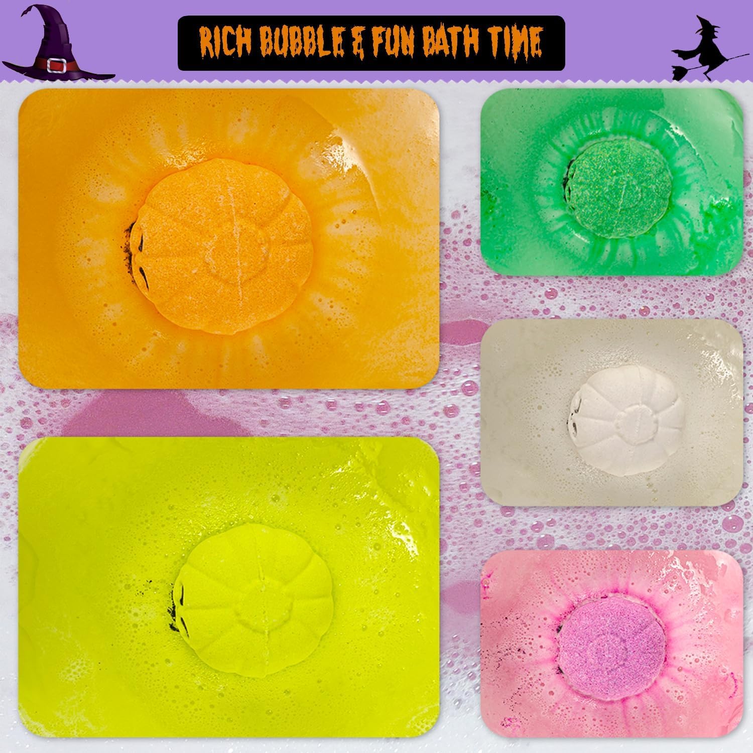 Spooky Bath Bombs for Kids with Surprise Inside, Bubble Bath Bomb with Halloween, Fruity Scents, Relaxing Aromas, Ideal Birthday Gift for Girls