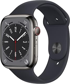 Apple Watch Series 8 (GPS + Cellular 44mm) - Caja de Acero Inoxidable en Grafito con Correa Deportiva Medianoche, M/L