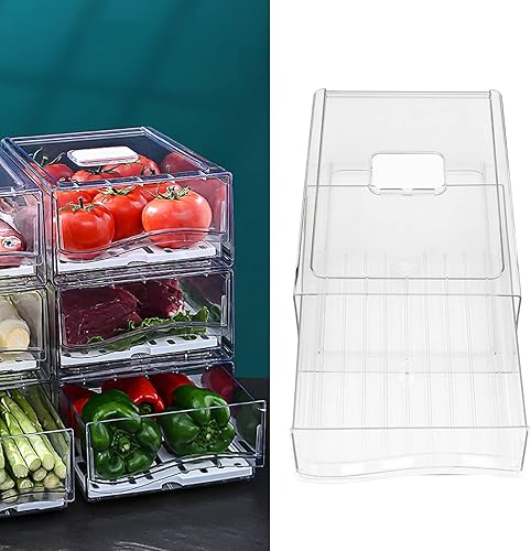 Miniatura 3 de Contenedores transparentes de almacenamiento para refrigerador, juego organizador de cajones apilables para refrigerador con asa, cajas de