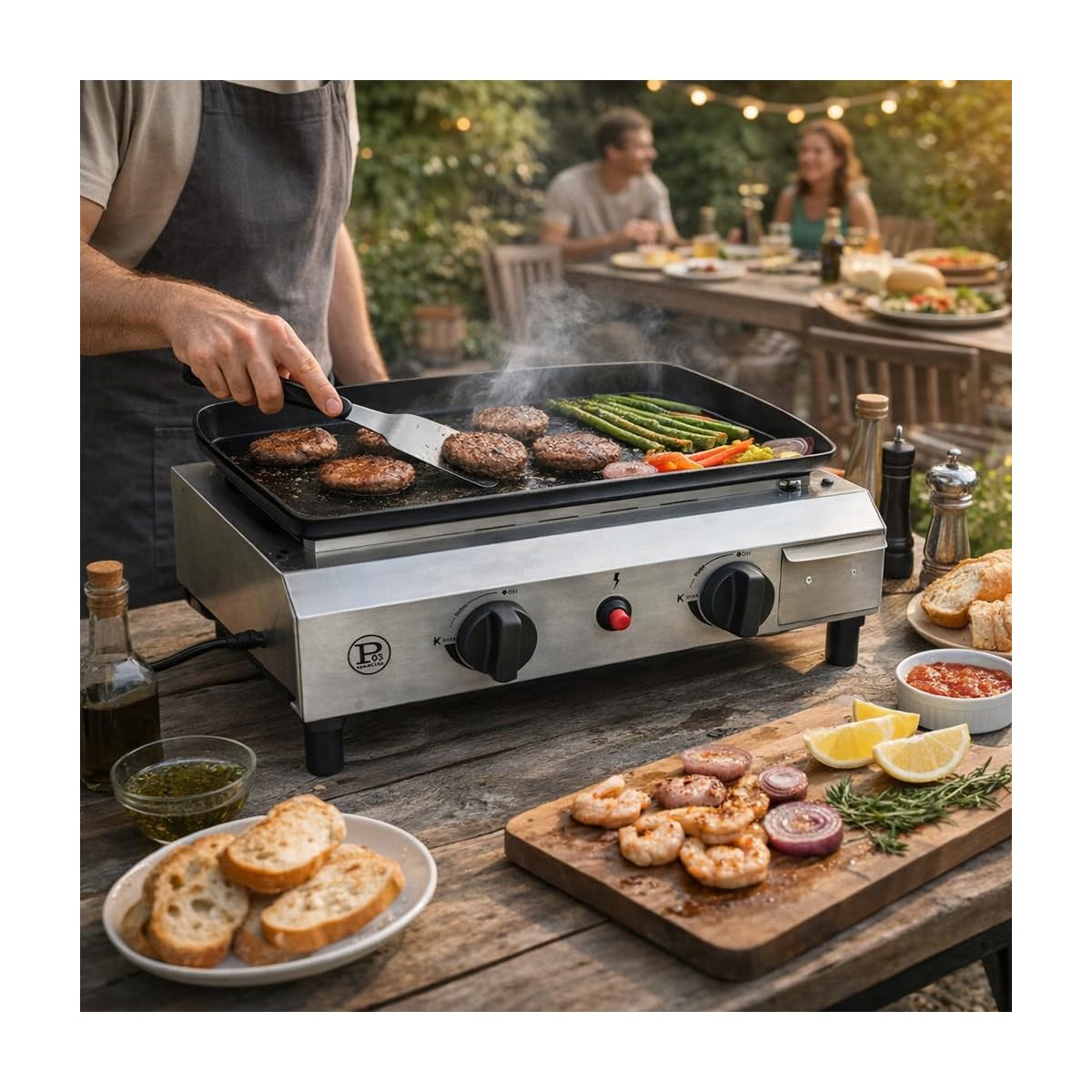 INTEC - Plancha gaz 4800W 2 Bruleurs Allumage Piezo Hauteur Réglable - Plaque de cuisson Céramique Camping Butane/Propane Cuisine Extérieure