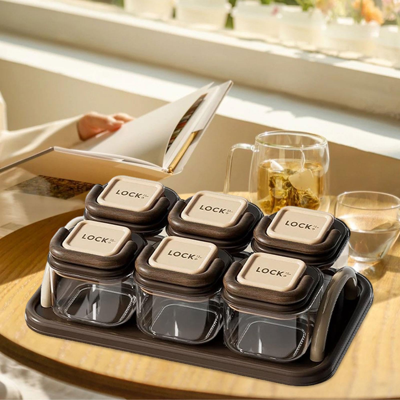 MagiDeal Plateau à fruits secs compartimenté avec couvercle, bocal à biscuits hermétique, récipient à bonbons et noix pour mariage, fête, cuisine, Thanksgiving, Couleur Du Bois, 6 Bols
