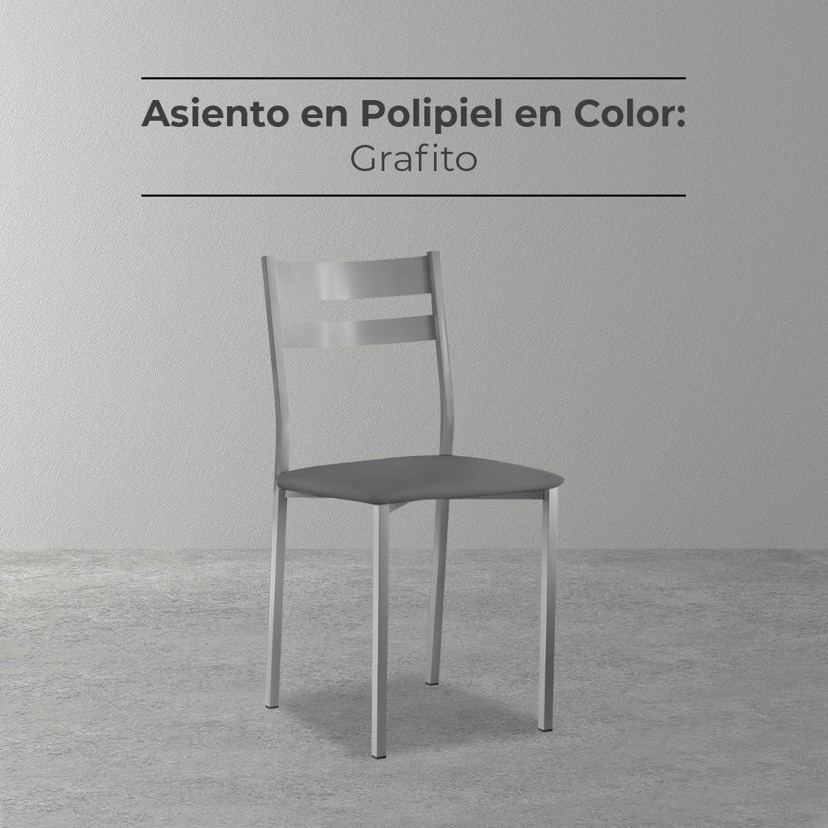 ASTIMESA SCRFGR Due sedie da Cucina, Metallo Pelle Sintetica Alluminio, Grafite, Altura de asiento 45 CMS