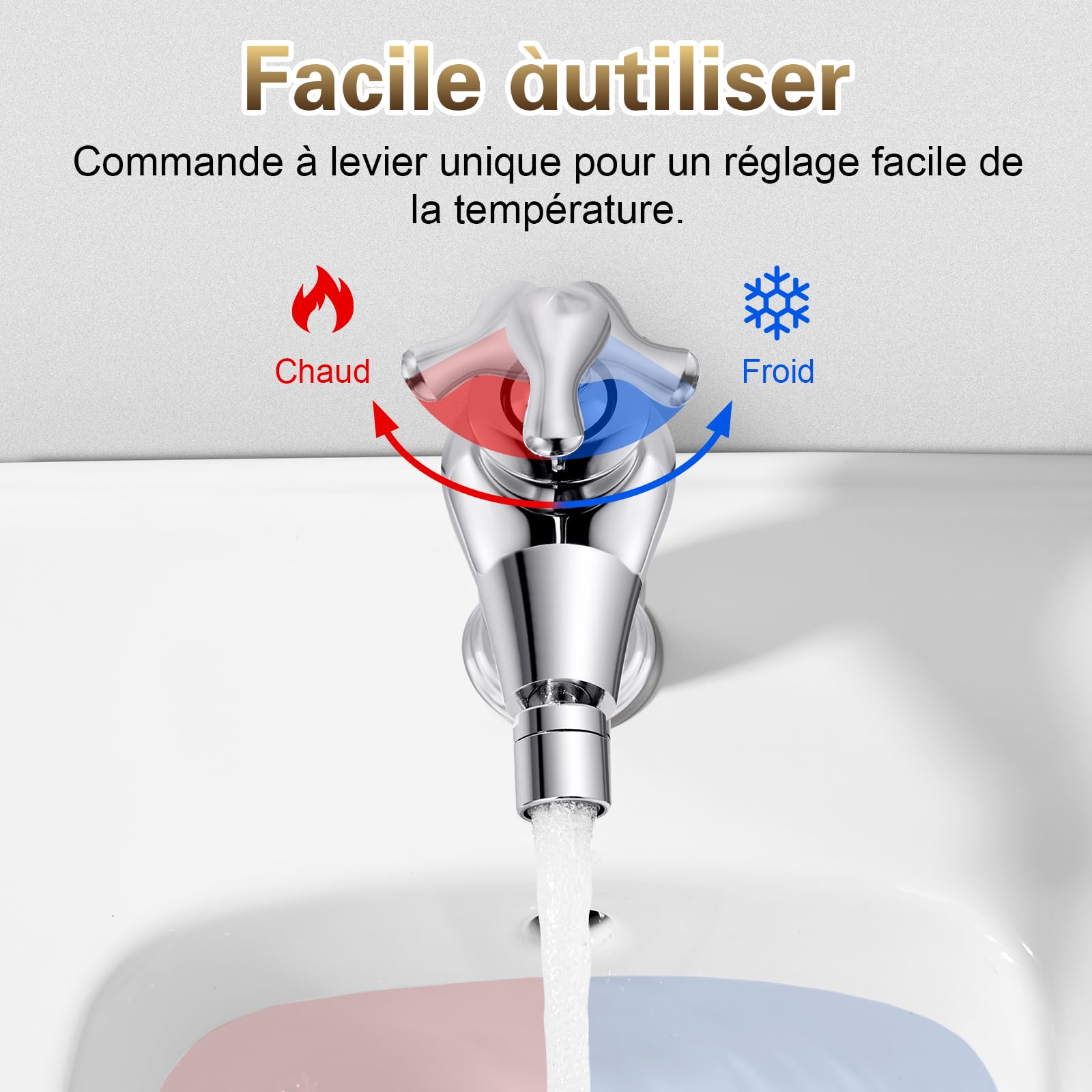 Robinet de Bidet Monocommande, Mitigeur Lavabo Robinet de Salle de Bains avec Bec Pivotant, Raccord Standard G3/8, Chromé