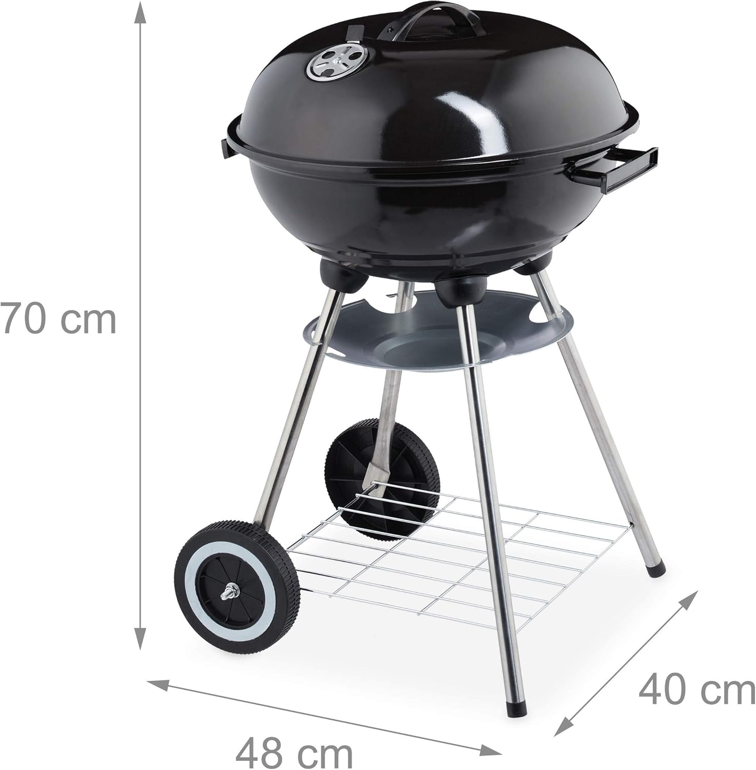 Relaxdays Barbecue a Sfera con Coperchio, Ripiano e Raccogli Cenere, Pieghevole e Portatile, Griglia da ∅ 40 cm, Nero Relaxdays Barbecue a Sfera con Coperchio, Ripiano e Raccogli Cenere, Pieghevole e Portatile, Griglia da ∅ 40 cm, Nero