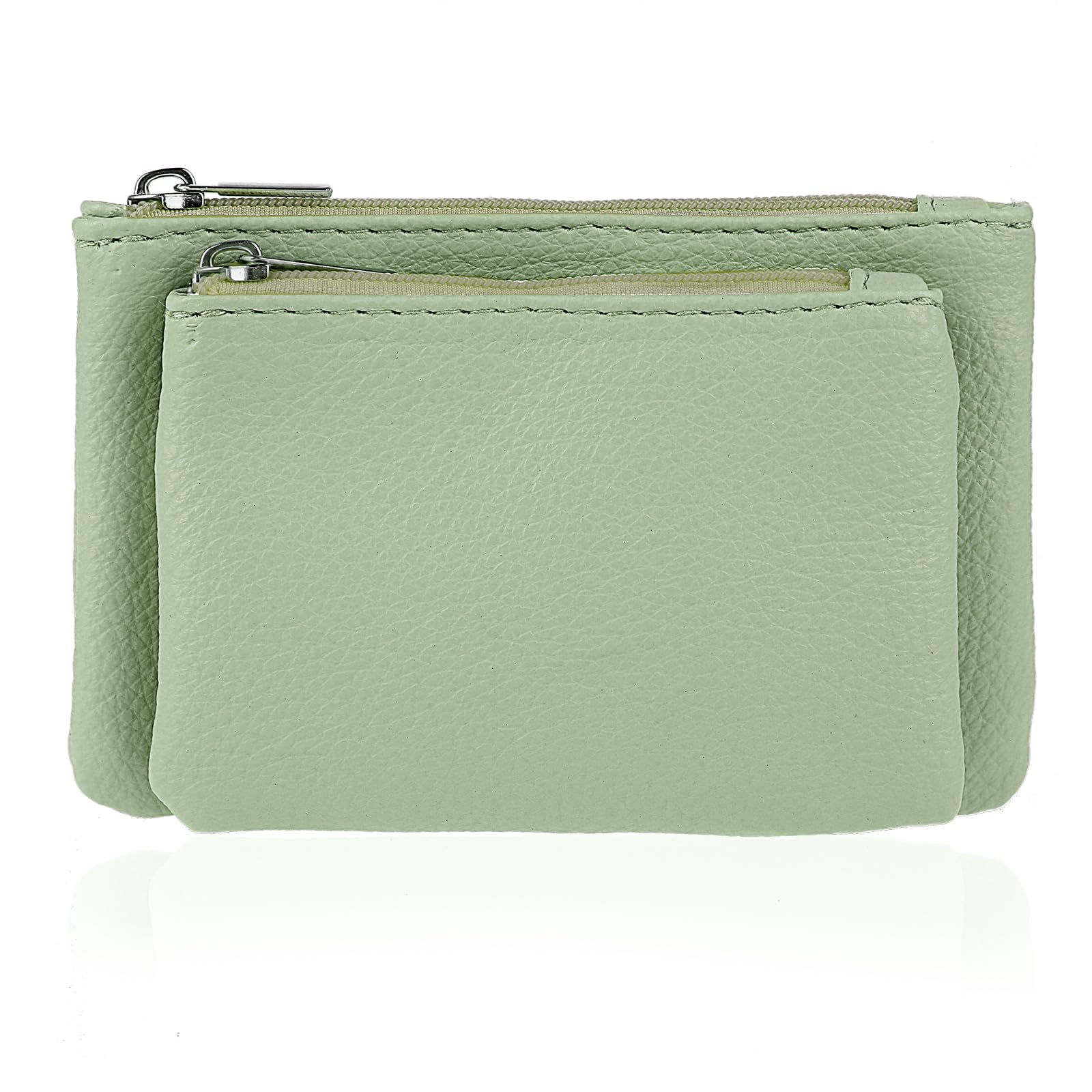 simarro2 in-1 Detachable Coin Purse, PU Soft Leather Solid Color Zipper Coin Purse Portable Double Small Change Wallet for Women Coin Pocket Credit Card ID Key Headset Lipstick Storage Bag(Green)