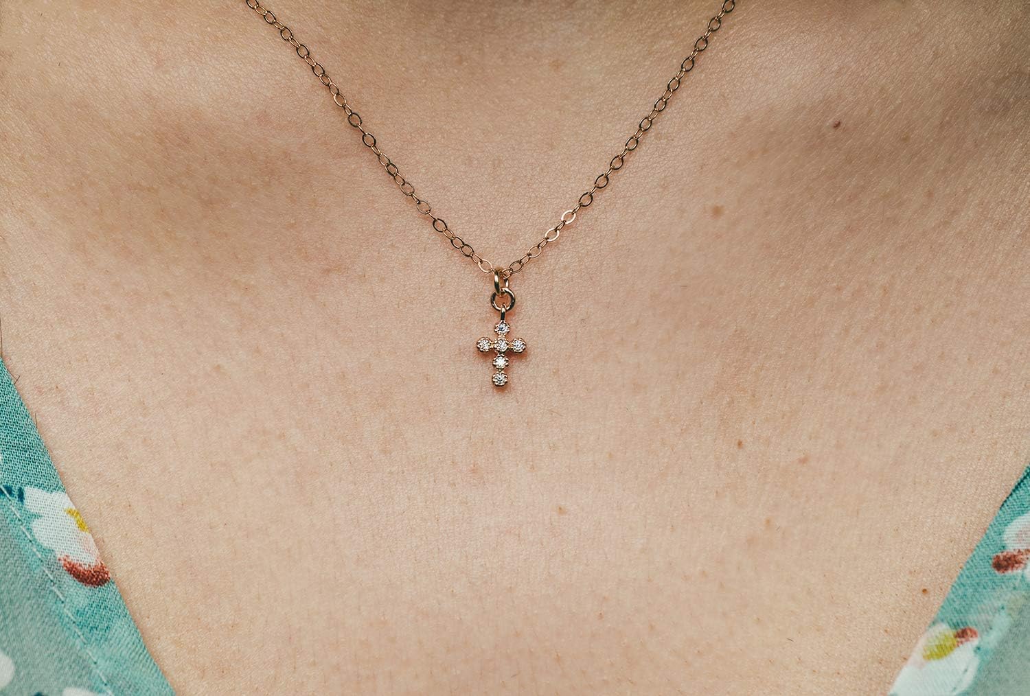 Designed By Stacey Handmade Dainty CZ Tiny Cross Pendant Jewelry, Rose Gold Filled Necklace, Gifts for Women, Birthday, Godmother Proposal, First Communion, Just Because 16 to 18" Adjustable Chain - Image 2