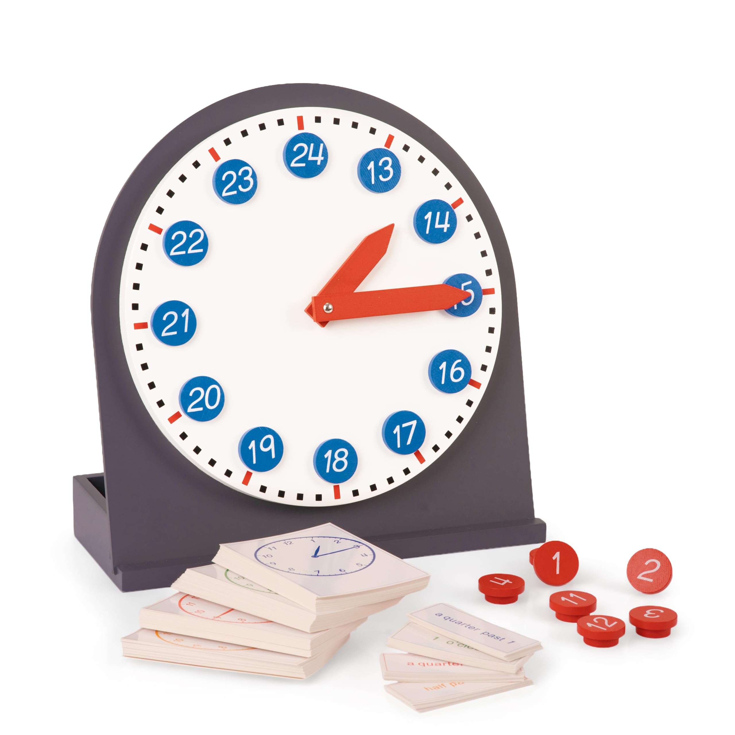 Premium Montessori Groß Uhr mit beweglichen Zeigern 30cm & 111 Karten – Buchenholz-Lernuhr für Uhrzeit lernen & Zahlenverständnis, Mathe-Material für Kinder 3-8, Homeschool & Klassenzimmer (Clock )