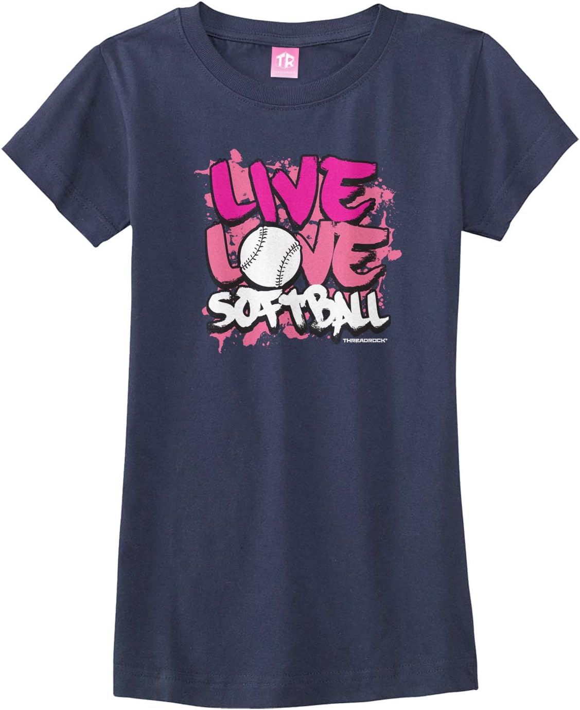 Threadrock Big Girls' Live Love Softball Fitted T-Shirt