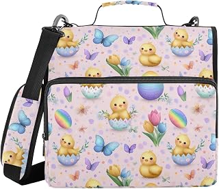 Cute Chicks Rainbow Egg Zipper Binder 3 Ring with Shoulder Strap 1.5 Inch Binder Holds 500 Sheets Multi-Pocket Organizer Zipper Binders Organizer for School Students Office