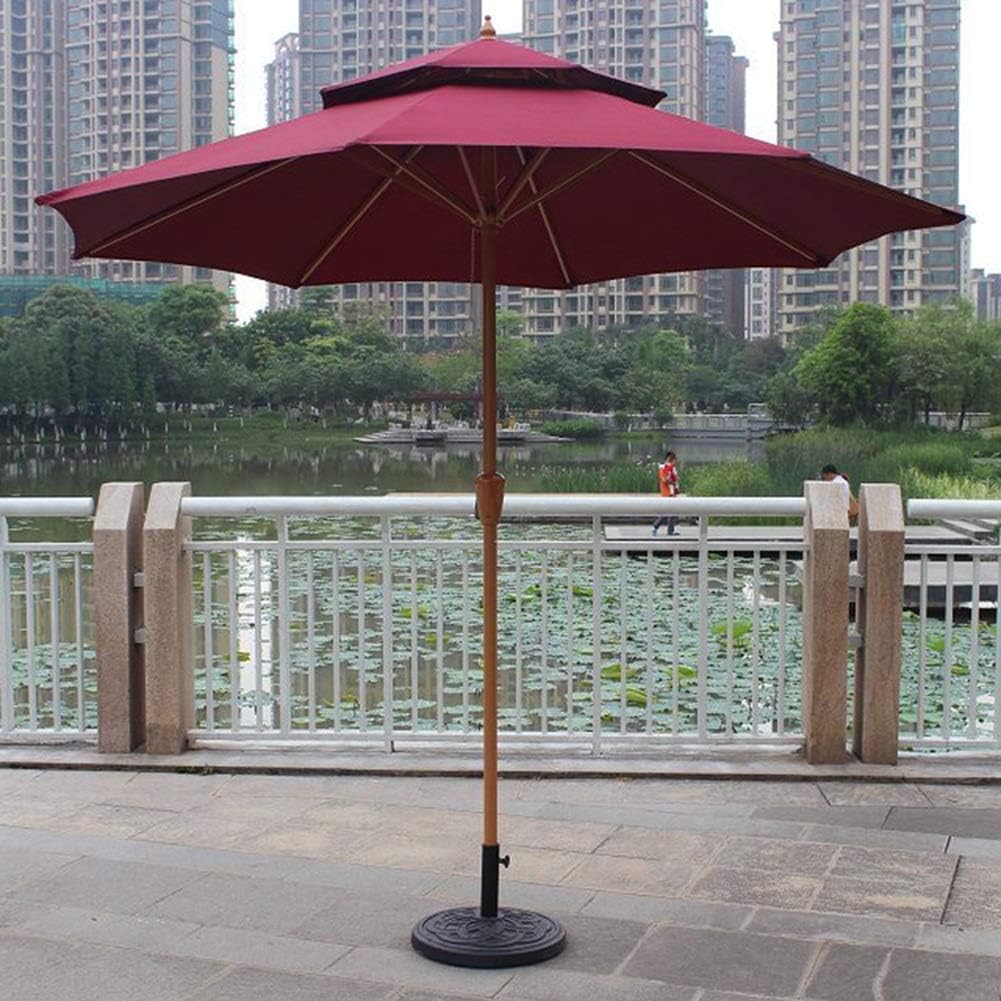 Parasols 9ft / 270cm Double Top Garden Patio Umbrella with Crank Handle, Sun Shade Waterproof Protection for Terrace, Balcony, Pool, Beach (Color : Wine red)
