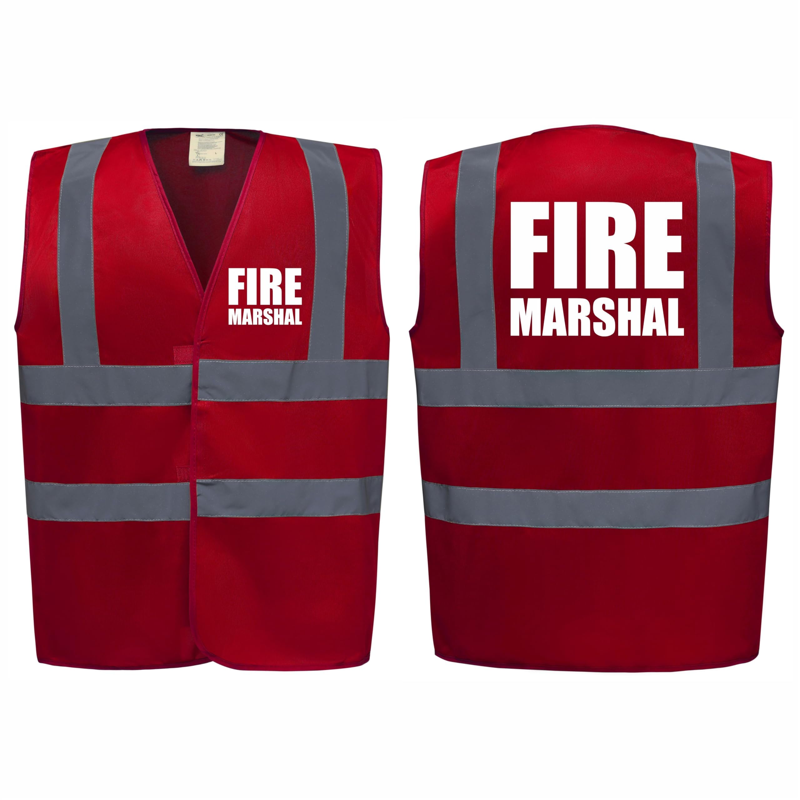 Brook Hi Vis UK BIG Logo Fire Marshal Premium Red Hi Vis Vest - High Visibility Safety Waistcoat with Reflective Bands, Company Compliance and Event Staff, Alpha, 5XL, Regular, Regular, Red