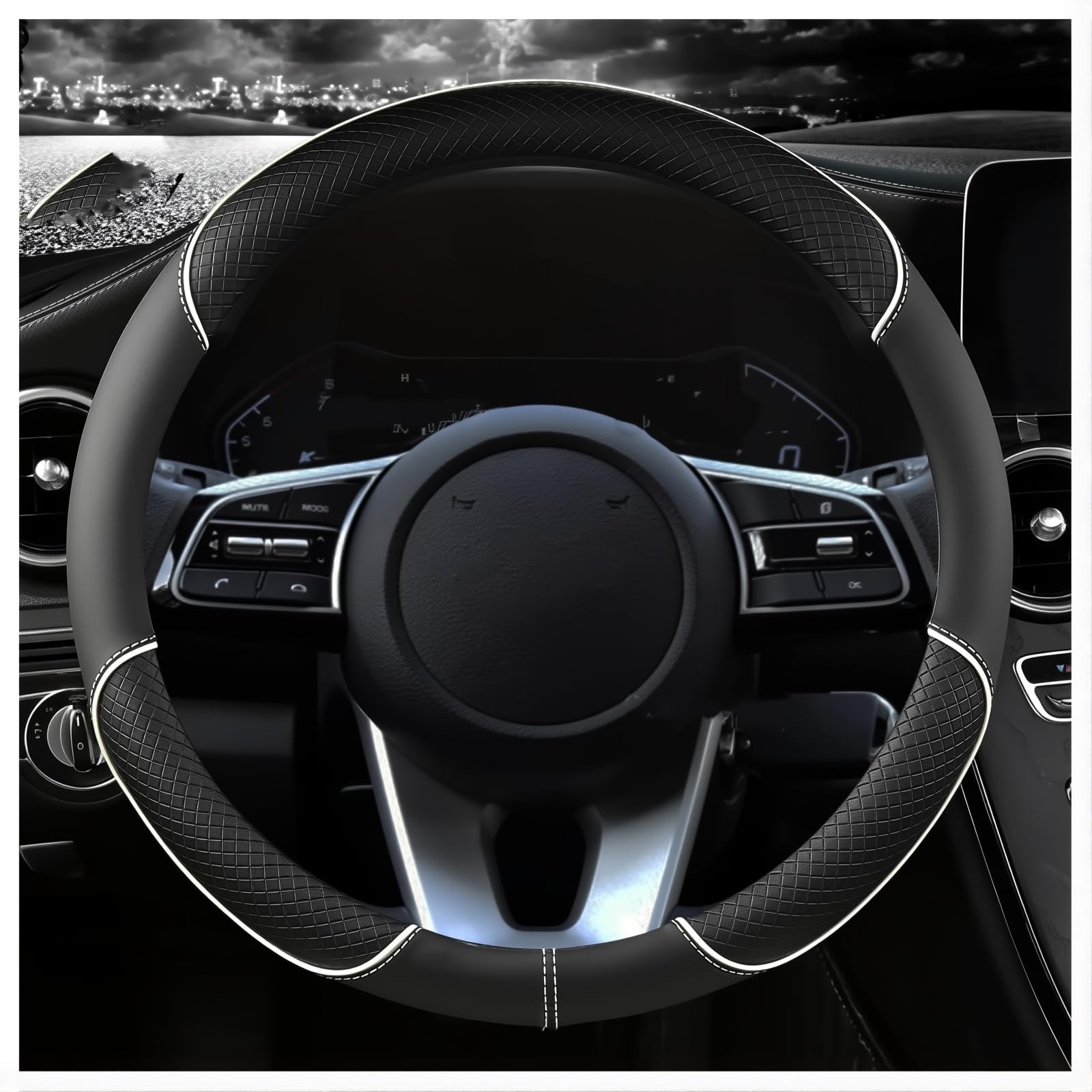 MEUZBFAQL Steering Wheel Cover, for Opel Astra K Sports Tourer/Astra L/Antara/Ampera 2000-2025 2026 Carbon Fibre Microfiber Leather Anti Slip Breathable Auto Interior Protector,O