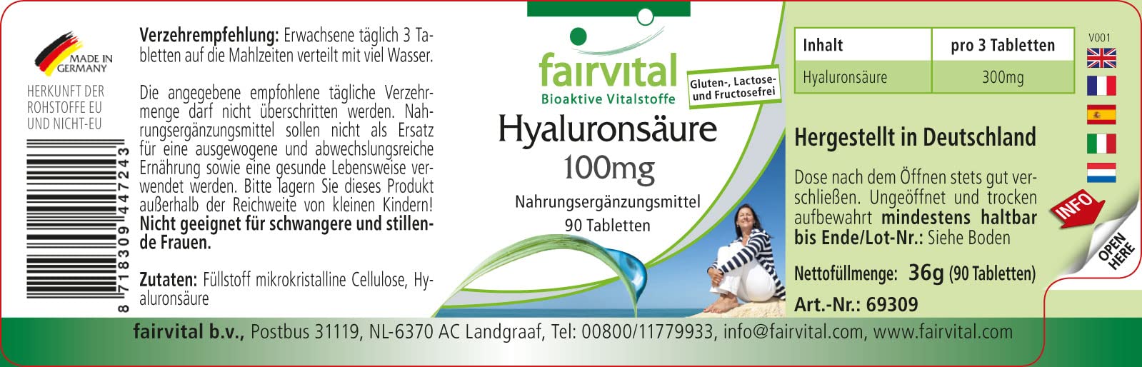 fairvital Acido ialuronico 100 mg, 90 compresse, VEGANO