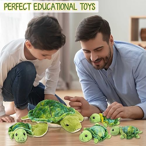 Miniatura 6 de Aoriher Juego de 5 piezas de tortuga marina de felpa, mamá de 12 pulgadas con 4 tortugas pequeñas, juguetes de peluche suaves para recuerdos de