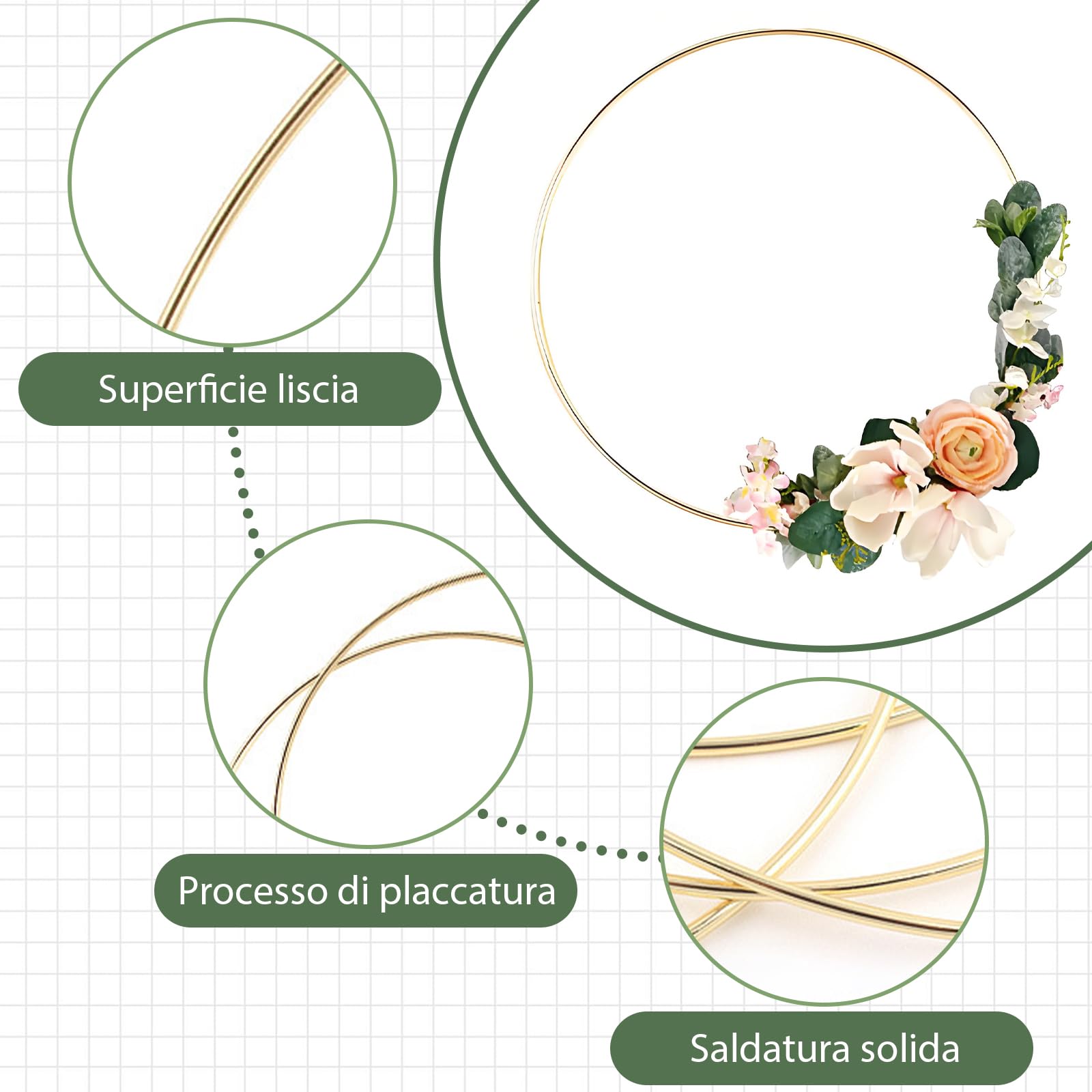 VEGCOO 20 Pezzi Cerchi per Acchiappasogni,10 cm Anelli in Metallo Cerchio Metallici Oro, Cerchi in Ferro Macramè per Acchiappasogni Fai da Te Artigianato e Creazioni