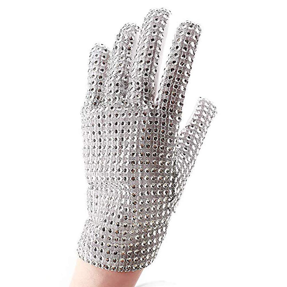 FFtto Rhinestone Gloves Black Handmade Michael Glove Costume Accessory Single Side Sequin glove