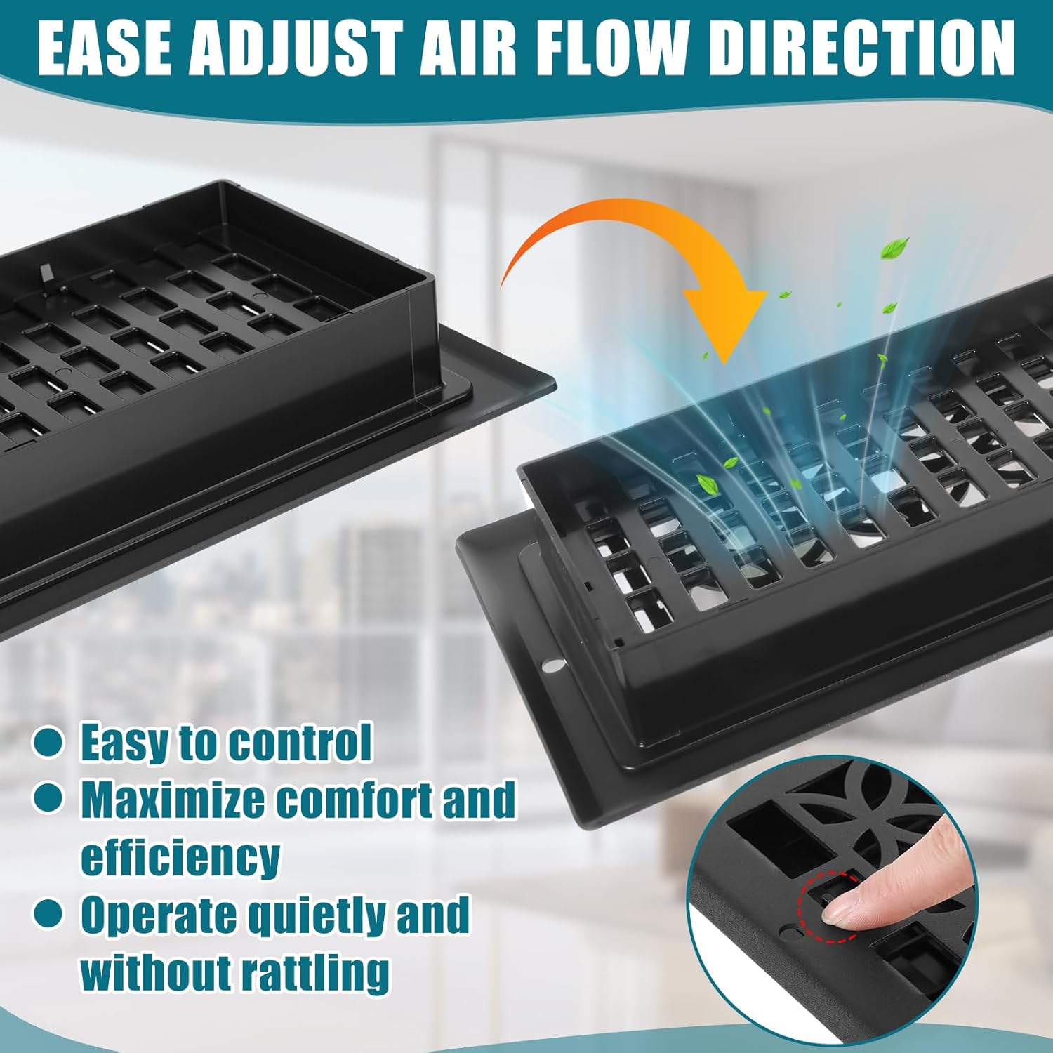 10 Pcs 4x10 Inch Heavy Duty Floor Register - Decorative Savannah Design Vent Covers - Walkable Adjust Air Supply Lever Steel Airflow Floor Vents with Screws for Home Heater Grilles (Black)