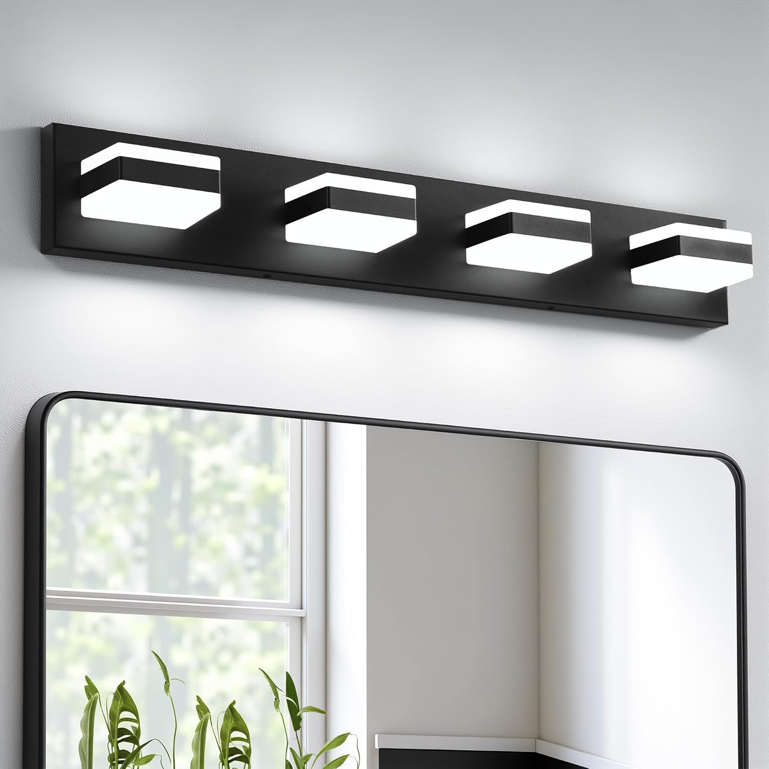 Bathroom Lighting Fixtures Over Mirror, 4 Light Bathroom Vanity Light Fixtures with Cool White 5000K, Matte Black LED Modern Vanity Wall Lights for Bath, Dressing Room, Restroom, 29.5 inch