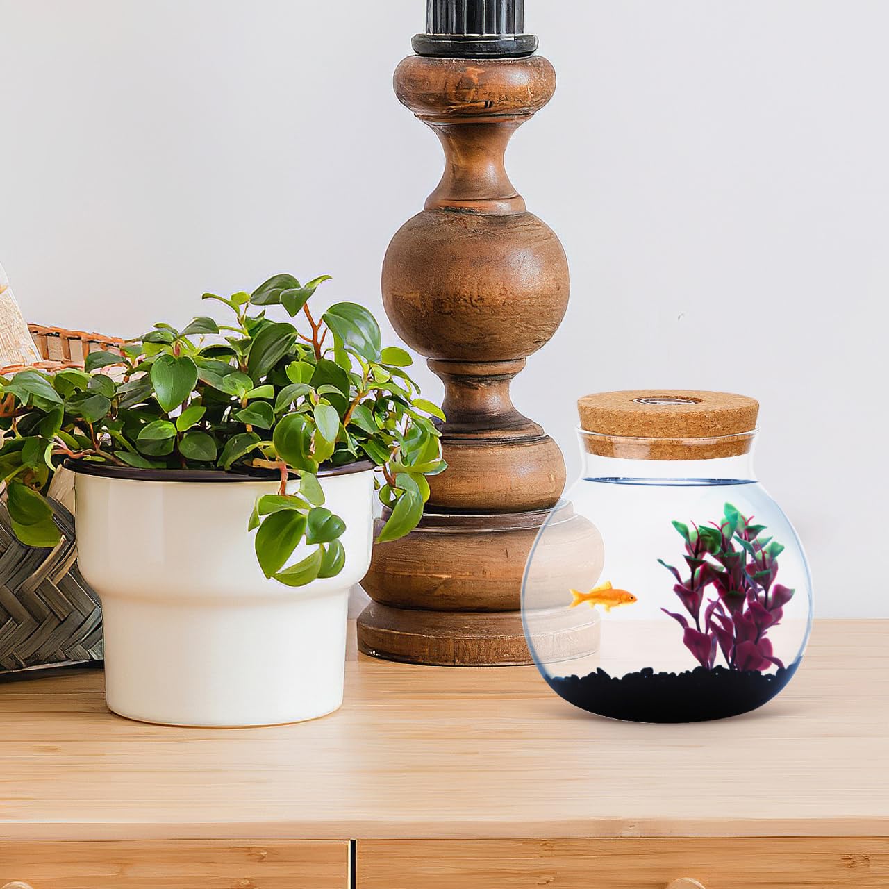 Balacoo Kork Micro Landschaft Ökologischen Flasche Klar Glas Anlage Terrarium Container Fisch Tank Runde Glas Aquarium Ball Nacht Lichter Geschenk