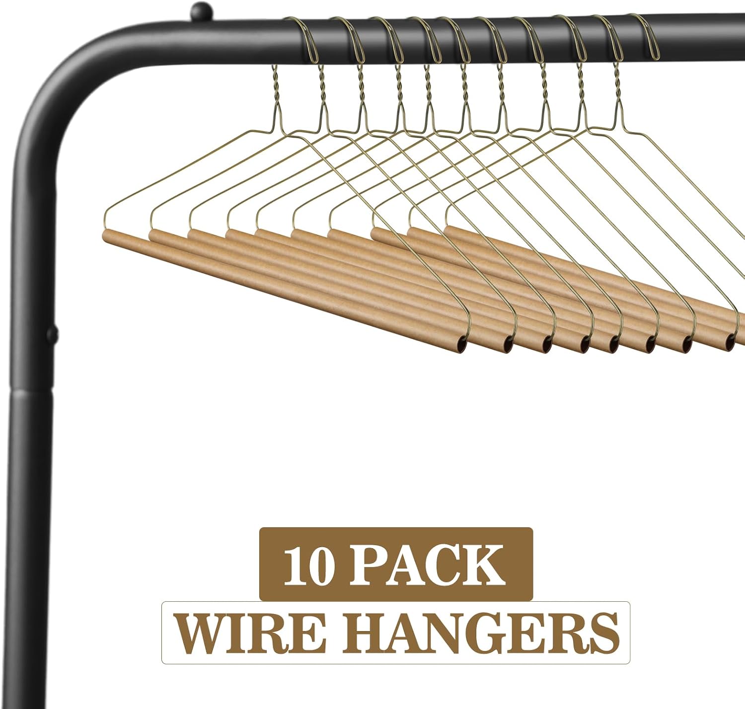 Yuntau 10 Pcs Dry Cleaner Hangers Bulk with Tubes 16" Wire Hangers for Home Dry Cleaners Back to School Clothing Pants Coats Shirts Skirts (Brown)