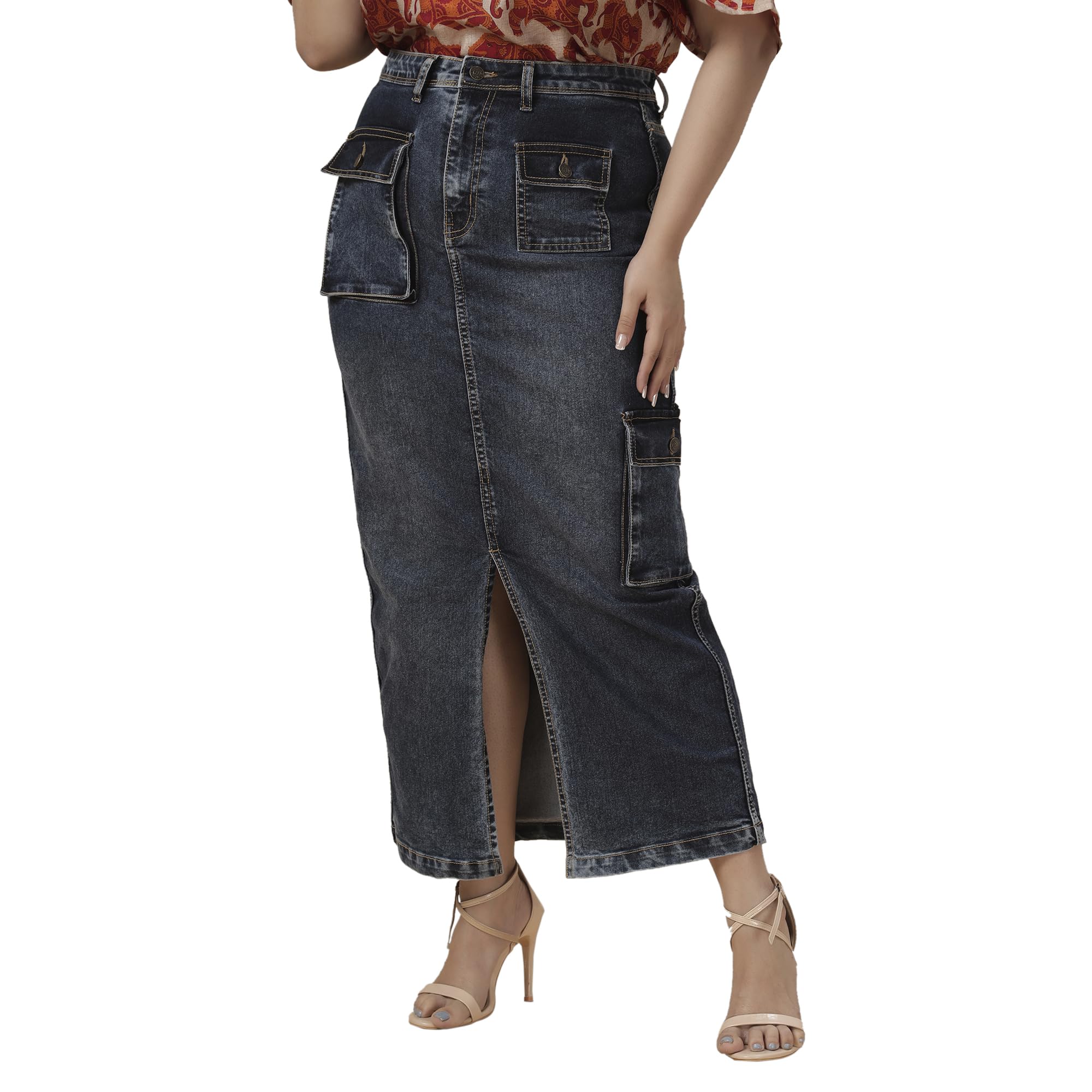 turning blue Womens Plus Size Black Straight fit Cargo Skirt-picture-17