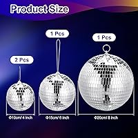 Vista 2 de MECCANIXITY Bola de espejo, 4, 6, 8 pulgadas, bolas de cristal para decoración de discoteca reflectantes con anillo para colgar, tono plateado
