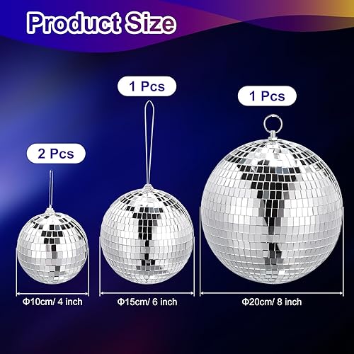 Miniatura 2 de MECCANIXITY Bola de espejo, bolas reflectantes de 4, 6, 8 pulgadas con anillo para colgar, tono plateado, para DJ, club, escenario, boda,