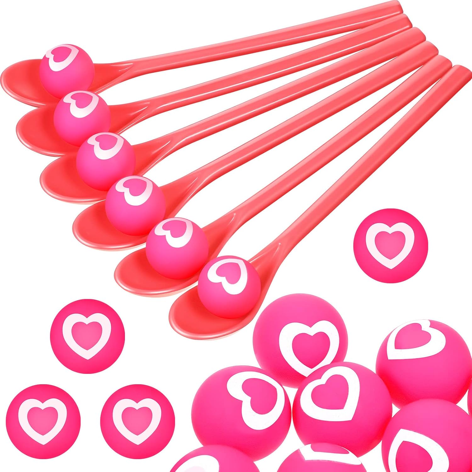 18 Sets Valentine's Day Ball Spoon Relay Race Game Set Bouncy Ball Spoon Relay Race