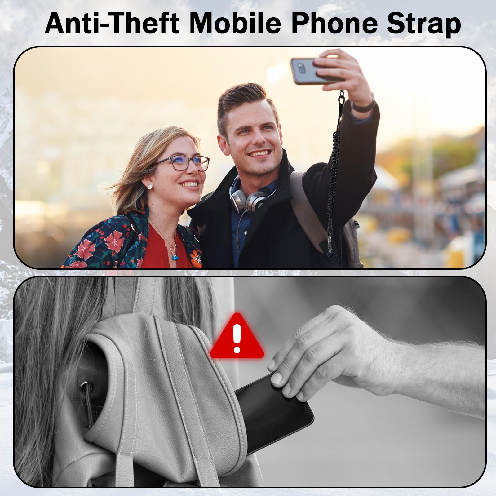 Reloqq łańcuszek na telefon komórkowy z 4 łatkami, 2 sztuki, zabezpieczenie telefonu komórkowego, elastyczny spiralny kabel, uchwyt na telefon komórkowy, do plecaka, paska na telefon komórkowy,