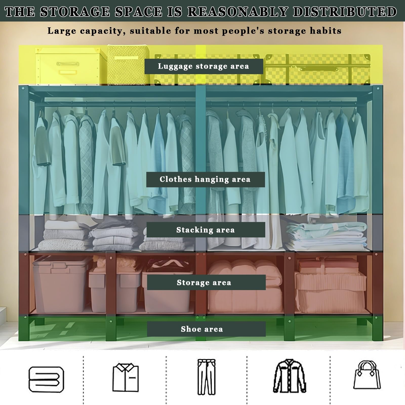Zusammenklappbarer Kleiderschrank,Installationsfreier Faltschrank,Langlebiger Stoff-Kleiderschrank,Schlafzimmer-Aufbewahrungsregal,Stoffschrank Staubdichter Organizer-Schrank(Pink,188cm/74in)