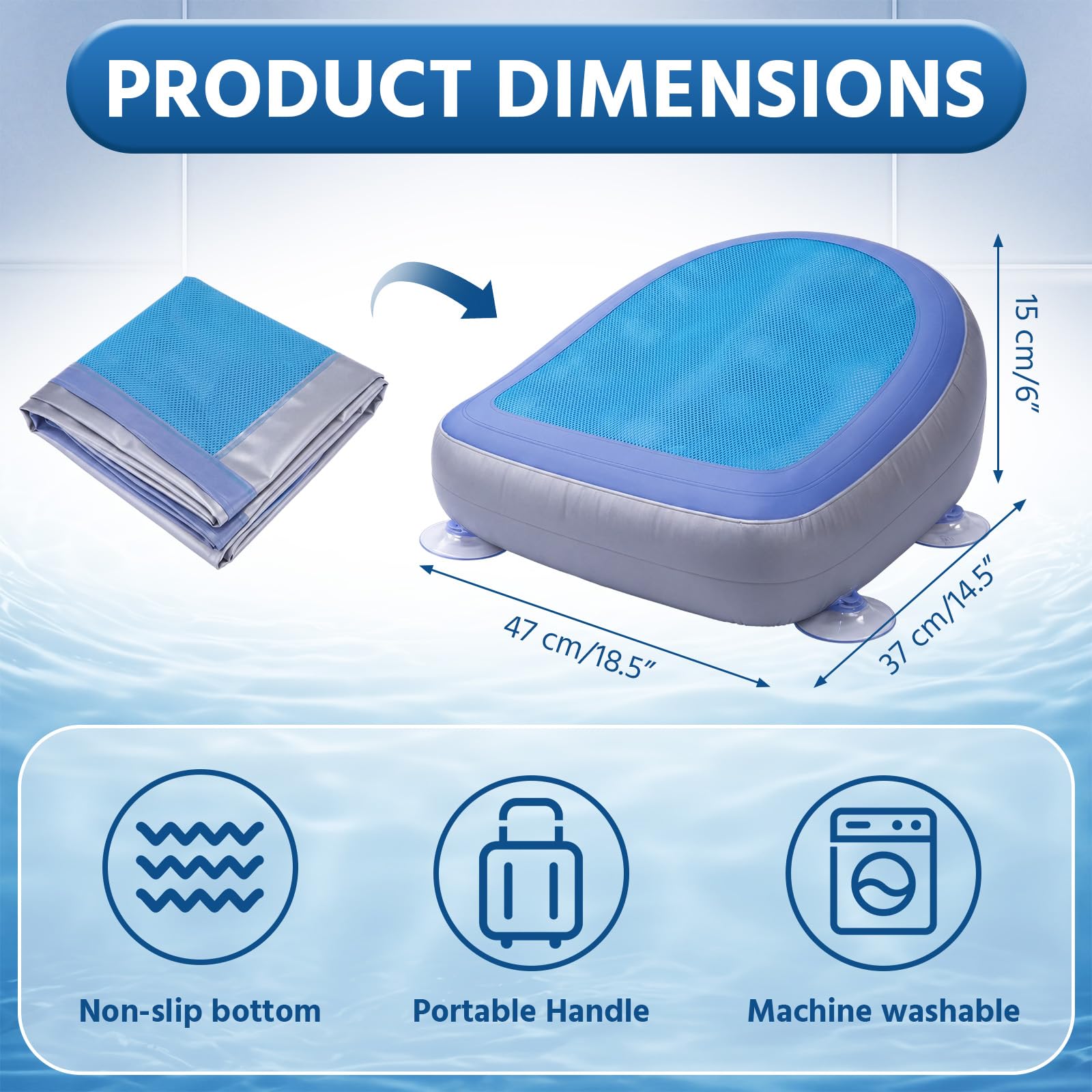 Condition photo showing New/Like New for yookeer hot tub booster seat for adults with suction cups 6" extra thick 3d air mesh inflatable weighted spa cushion breathable non slip bottom portable quick dry pillow for pool indoor outdoor