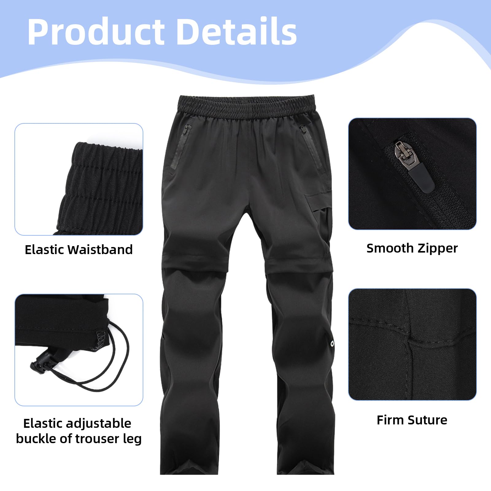 SUKUTU Pantalon zippé 2 en 1 pour Enfants Garçons et Filles Pantalon de Randonnée à séchage Rapide pour Le Printemps et l'été Short léger pour l'extérieur