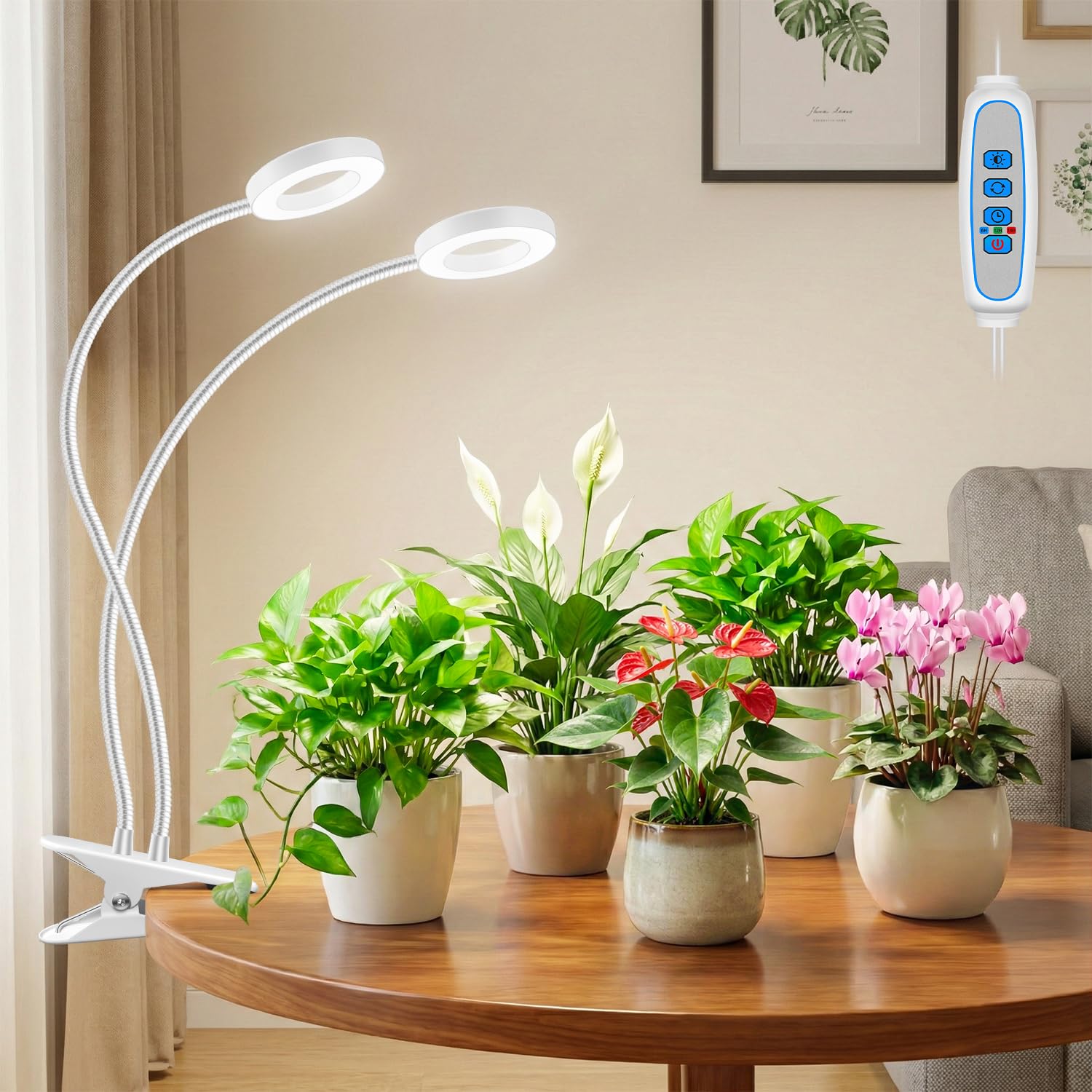 Eurbolan pflanzenlampe led vollspektrum, Full Spectrum Grow lampe, 96 LEDs grow light mit Clip,LED vollspektrum pflanzenlampen mit Auto Timer 6/12/16Hrs,3 Modi,360 ° Schwanenhals,5 Helligkeit.Weiß