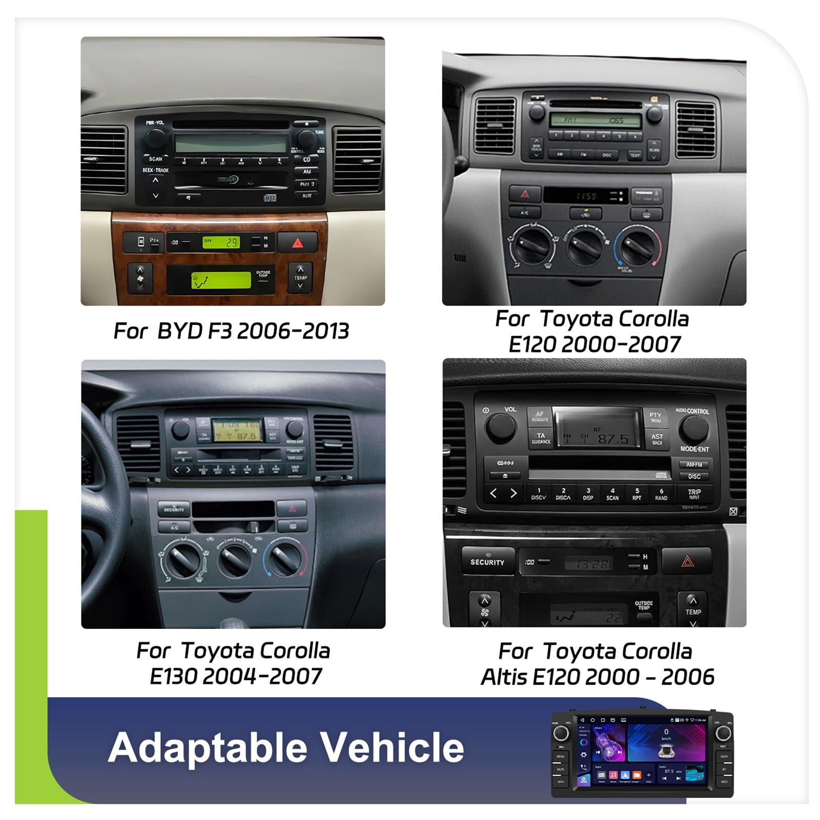 CAMECHO 4+64G 7 Pulgadas Autoradio Android 15 para Toyota Corolla E120 E130 2000-2007 y BYD F3 2006-2013, Radio Bluetooth con CarPlay Inalámbrico Android Auto FM RDS GPS Wi-Fi + Cámara Trasera