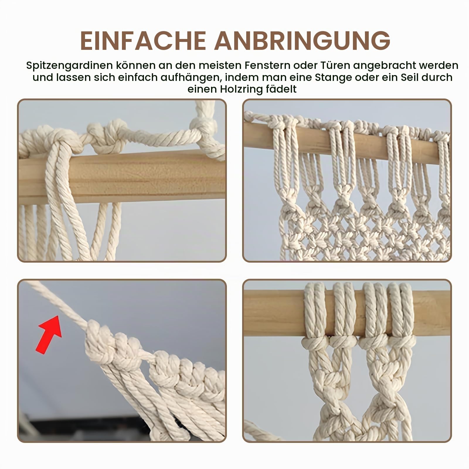 BORDEAG Makramee Vorhang 180x100cm, Boho Türvorhang und Fenstervorhang, Handgewebter Makramee Raumteiler im Bohème-Stil, Vorhang für Türen, Fenster, Wohnzimmer, Schlafzimmer oder Hochzeitsdekoration