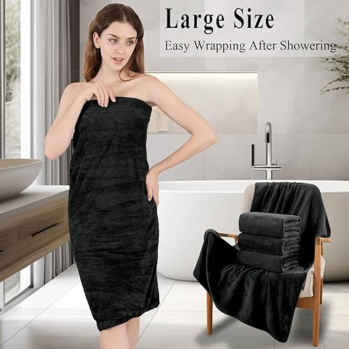 Miniatura 2 de Juego de 8 toallas de baño negras, 2 toallas de baño grandes, 2 toallas de mano4 toallas de baño de 600 GSM, toalla de baño de microfibra de secado