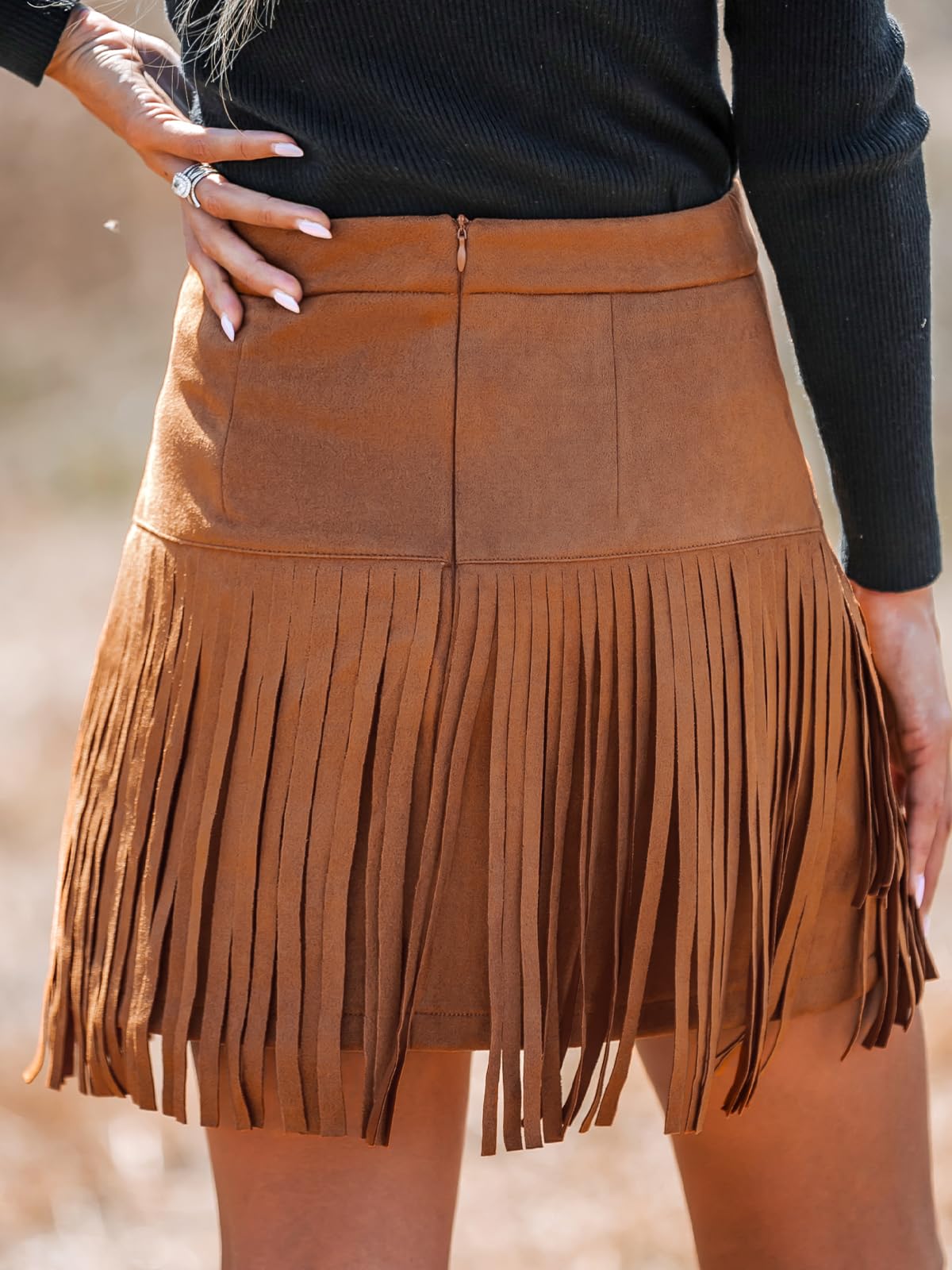 CUPSHE Minigonna da donna in terracotta a vita alta con frange casual aderente a trapezio da ufficio matita da donna