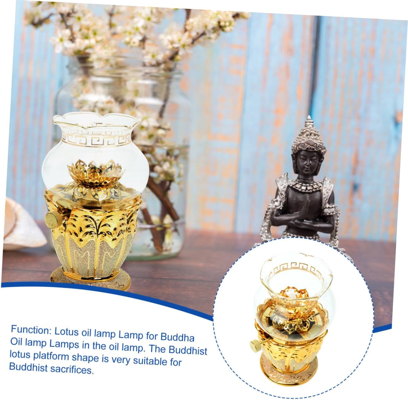 Windproof Alloy Lotus Oil Lamp for Home and Buddha Worship Small Kerosene Lantern with Delicate Design and Comfortable Grip Environmentally Friendly Illuminated Adorn for Indoor
