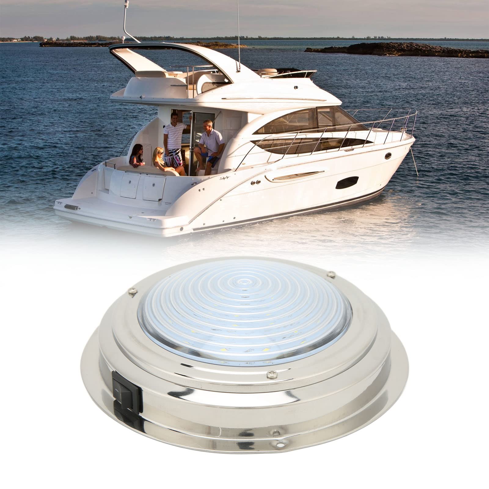 Akozon Plafonnier LED pour Yacht, Lumière de Courtoisie à DEL pour Bateau de 6,5 Po 12VDC 18 Perles de Lampe à LED en Acier Inoxydable 316 pour RV Salle de Bain Couloir